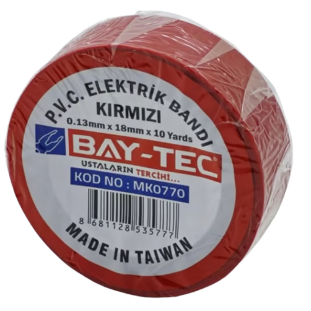 BAY-TEC MK0770 Elektri̇k Bandı Kırmızı 18mm 10Yrds
