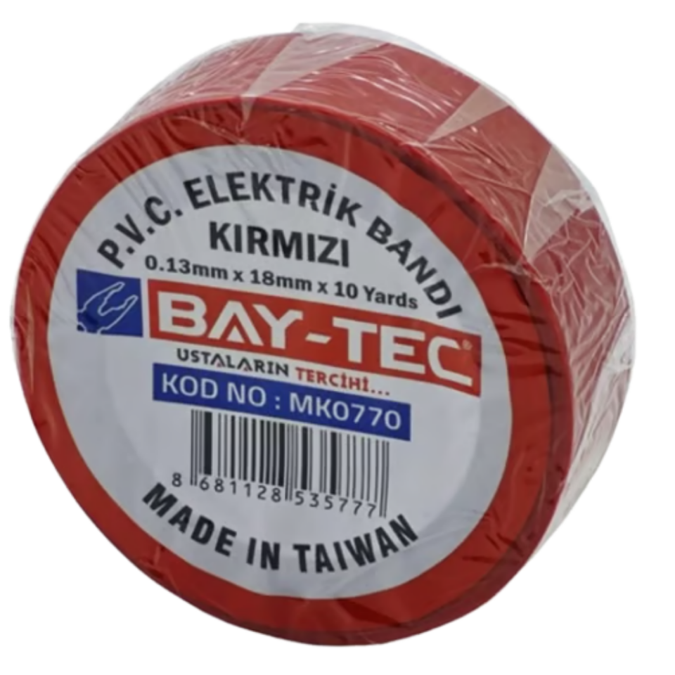 BAY-TEC MK0770 Elektri̇k Bandı Kırmızı 18mm 10Yrds