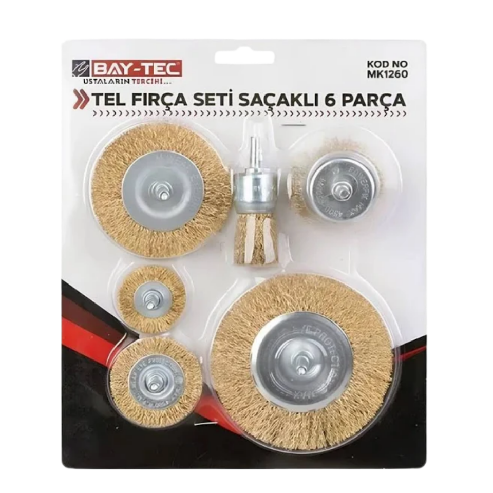 BAY-TEC MK1260 Tel Fırça Seti̇ /Saçaklı 6 Li Paket
