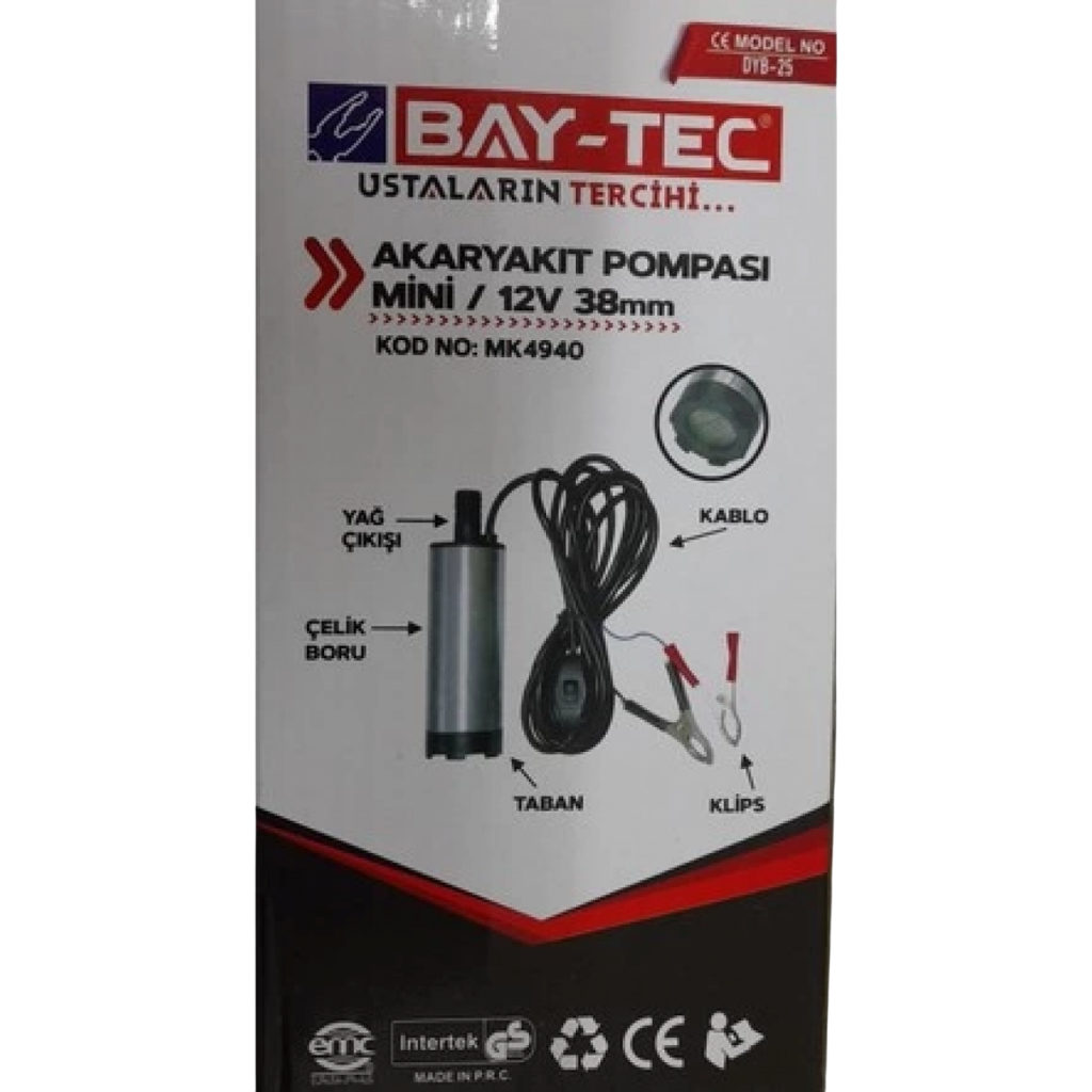 BAY-TEC MK4940 Akaryakıt Pompası Mi̇ni̇ 12 V 38 mm