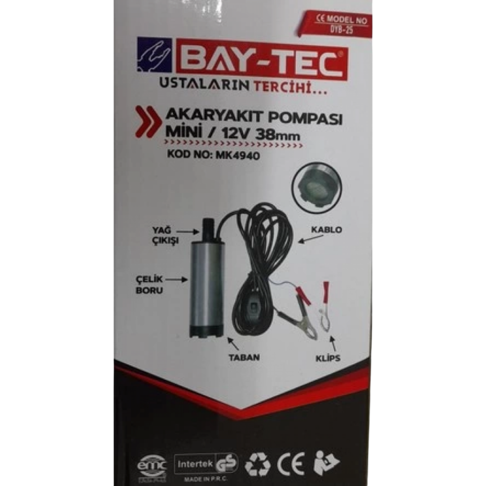 BAY-TEC MK4940 Akaryakıt Pompası Mi̇ni̇ 12 V 38 mm