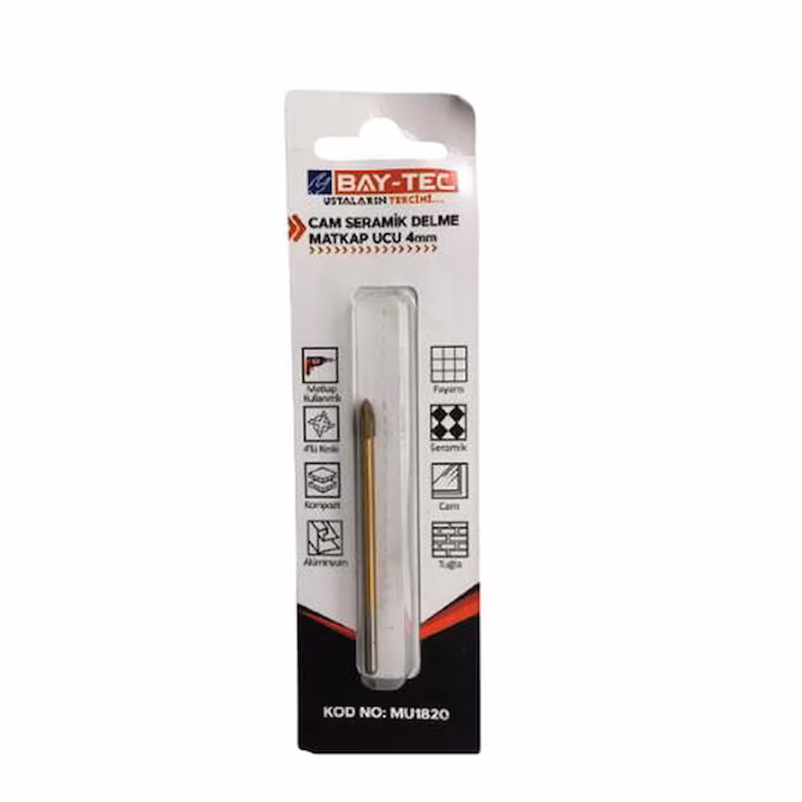 BAY-TEC MU1820 Cam Serami̇k Delme Matkap Ucu 4 mm