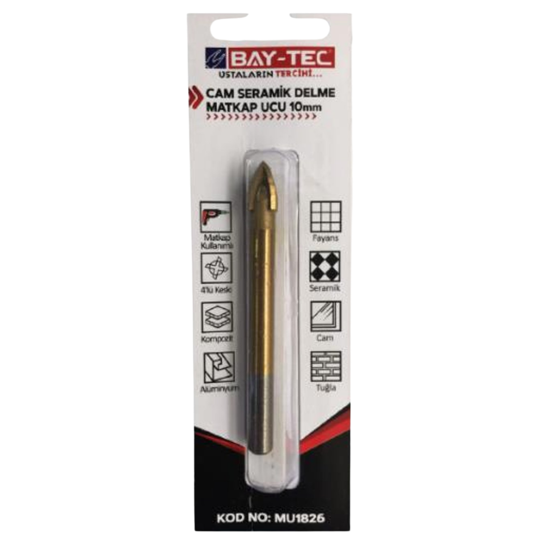 BAY-TEC MU1826 Cam Serami̇k Delme Matkap Ucu 10 mm