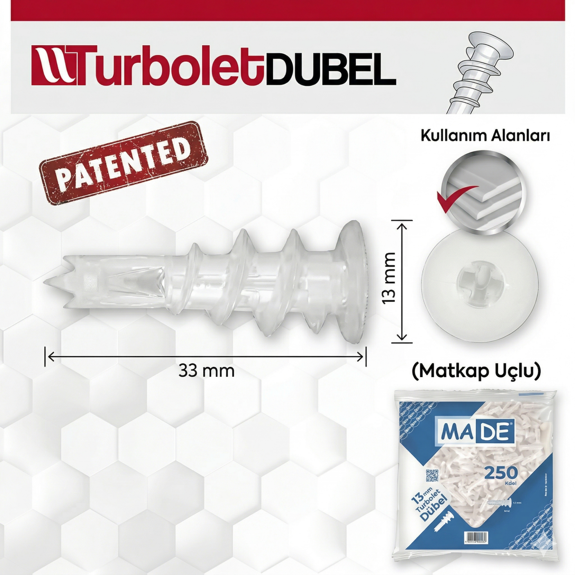 Made Turbolet Dübel Matkap Uçlu (250'li paket)