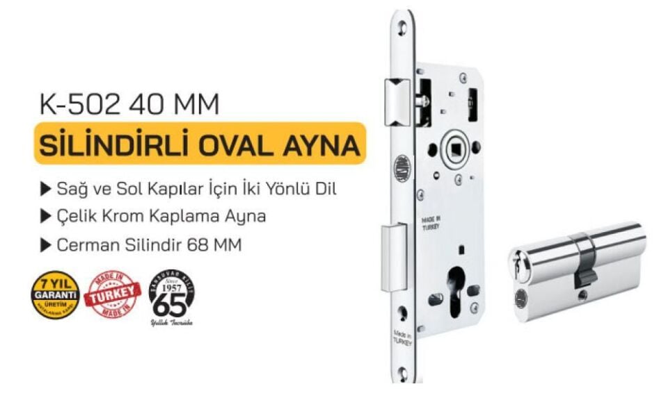 K502 DAİRE KİLİDİ SİLİNDİRLİ 40MM OVAL ŞAHSUVAR