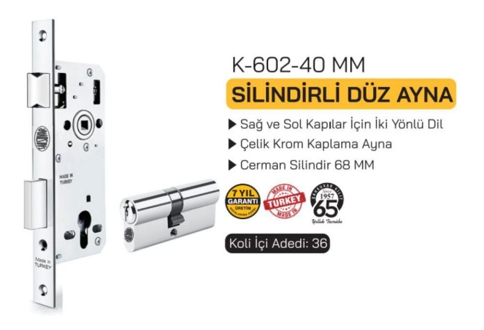 K602 DAİRE KİLİDİ SİLİNDİRLİ 40MM DÜZ ŞAHSUVAR