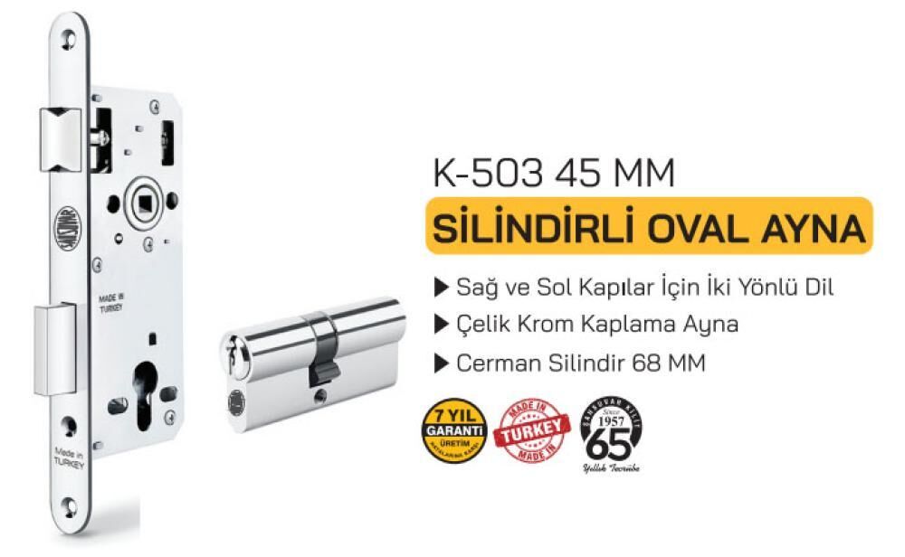 K503 DAİRE KİLİDİ SİLİNDİRLİ 45MM OVAL ŞAHSUVAR