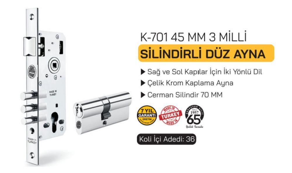 K701 DAİRE KİLİDİ SİLİNDİRLİ 45MM 3 MİLLİ KARE ŞAHSUVAR