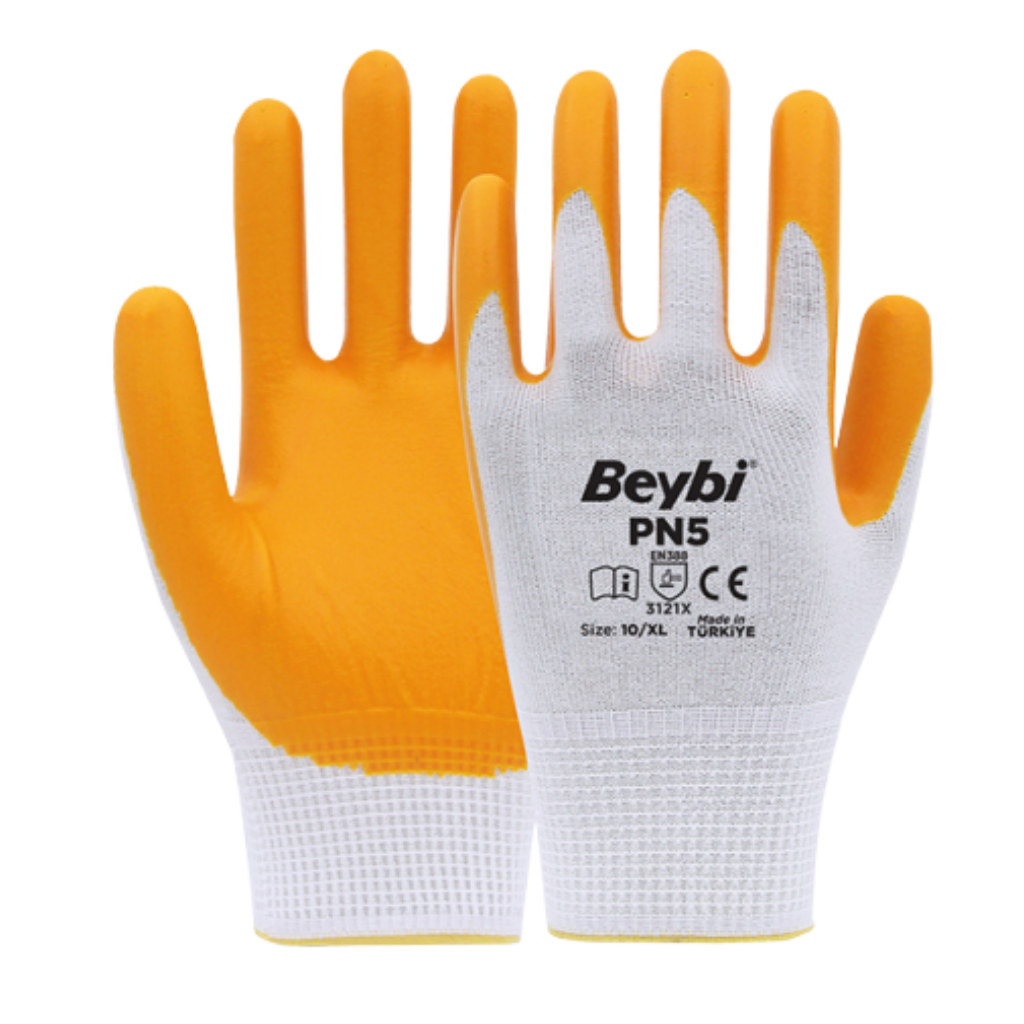 Beybi Polyester Eldiven Pn5 (Beyaz-Sarı)
