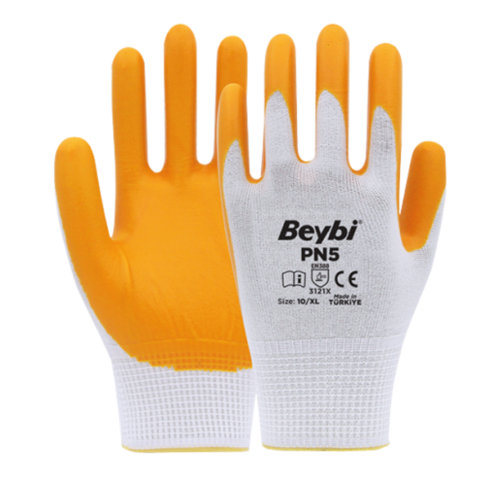 Beybi Polyester Eldiven Pn5 (Beyaz-Sarı)