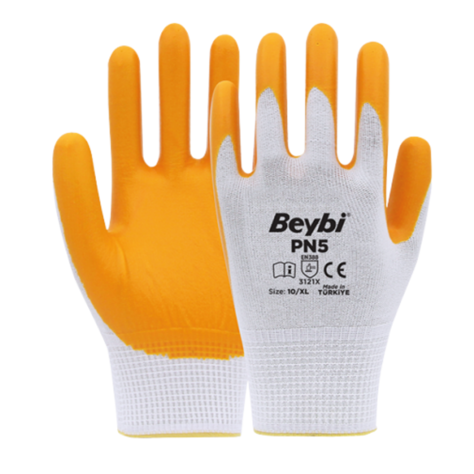 Beybi Polyester Eldiven Pn5 (Beyaz-Sarı)