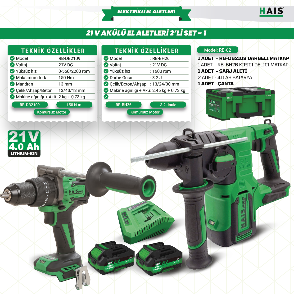 Haispro Akülü Set - 2'li Profesyonel Rb-02