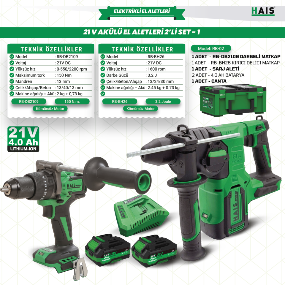 Haispro Akülü Set - 2'li Profesyonel Rb-02